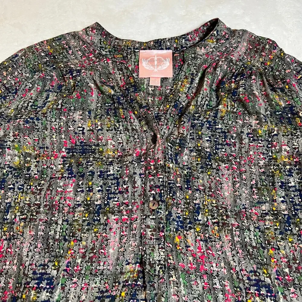 Romeo & Juliet Couture Split Neck Popover Tunic Blouse Size S Roll Tab Sleeve